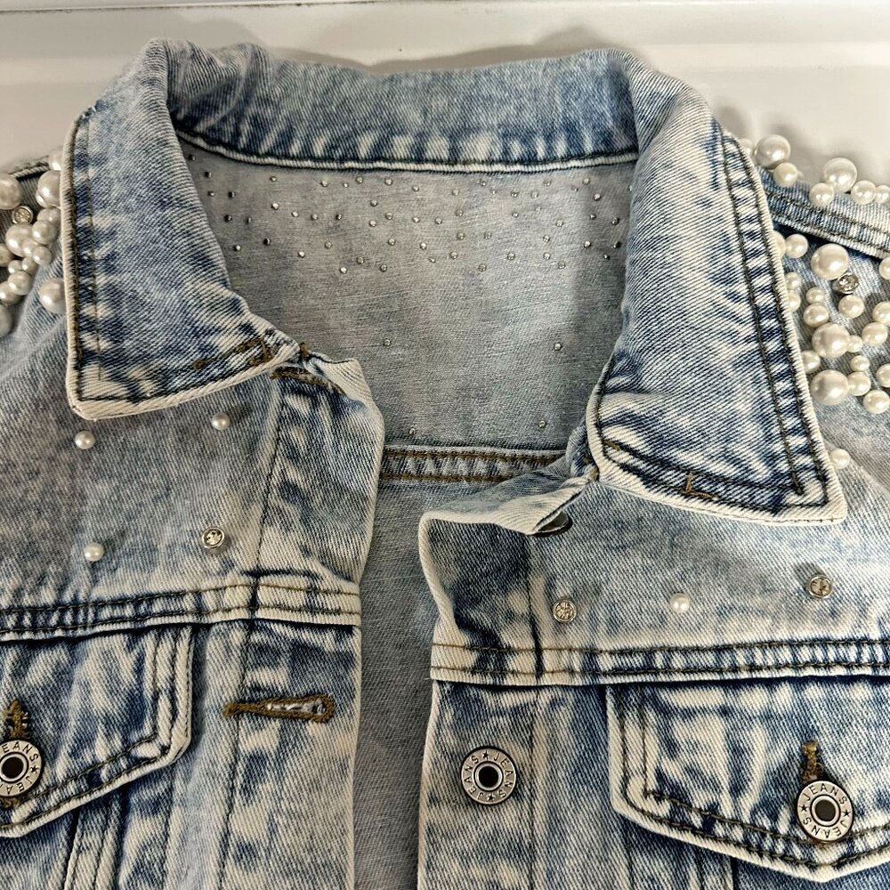 Pearls Beaded Denim Jacket - Picture 7 of 9